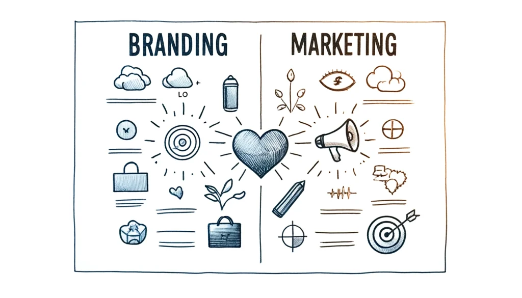 image showing the different tools used between branding and marketing.