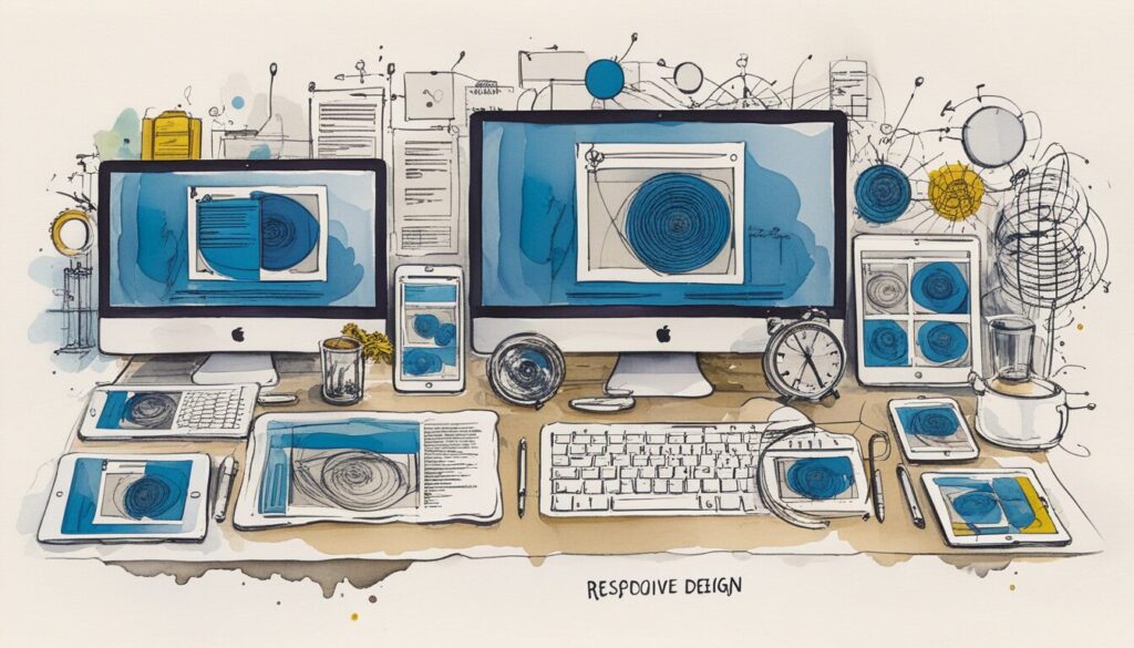 image showing the various devices responsive web design needs to account for, including desktops, laptops, tablets, and smart phones.