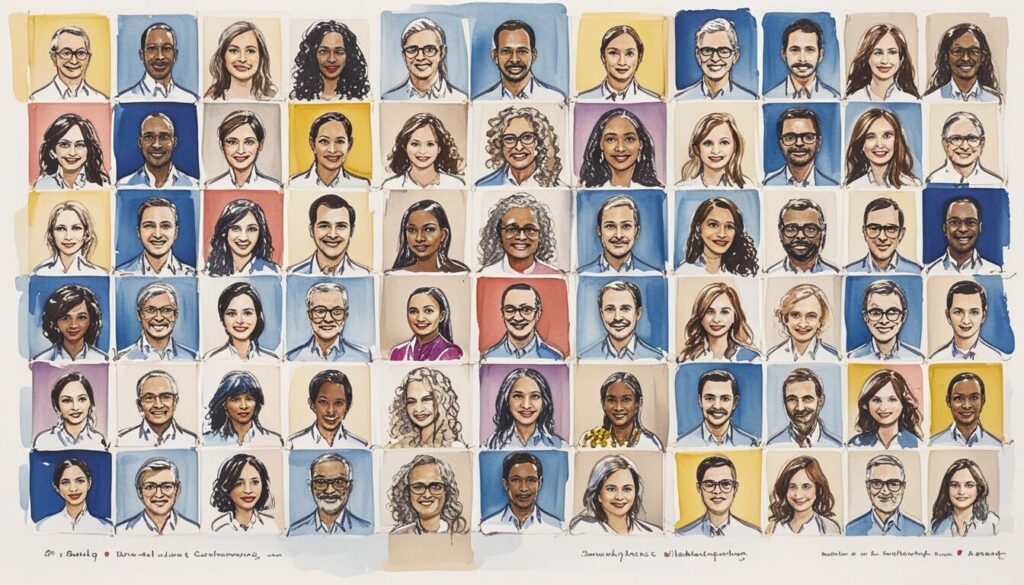 a grid of illustrated image of people of different ages and ethnicities.