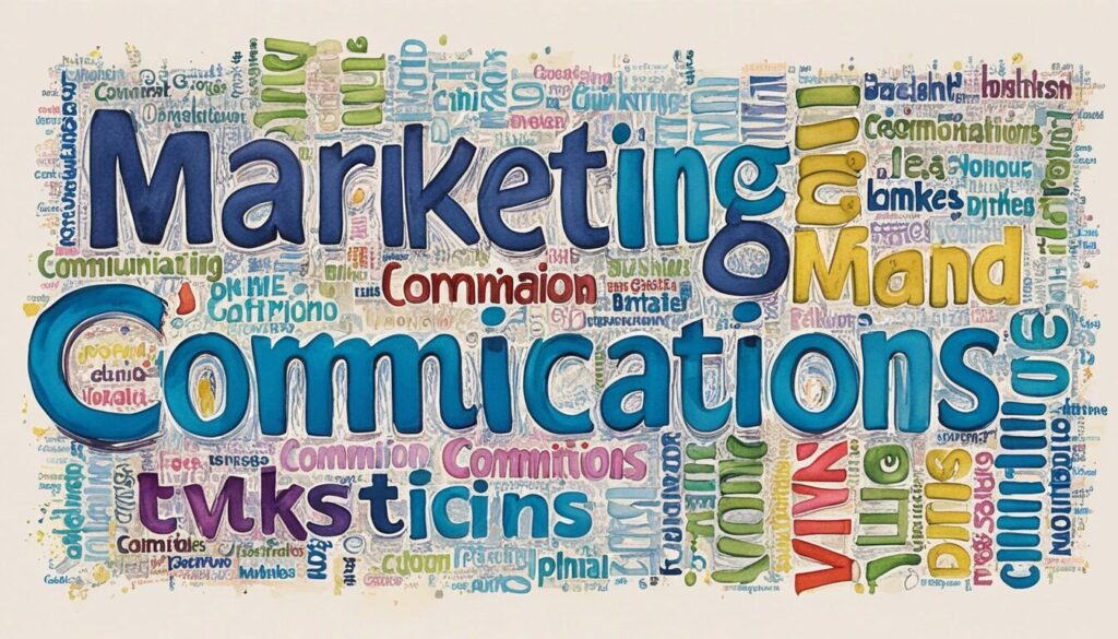 illustration of text that says marketing communications.