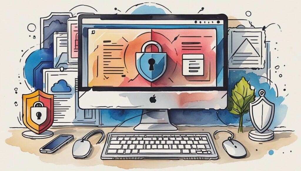 illustration of an iMac with a lock on it to show the idea of website security.