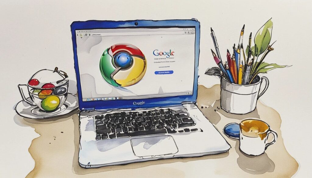 illustration of a laptop with google chrome devtools on the screen.