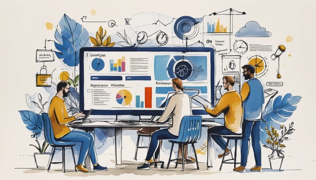 illustration of a group of people working on a website redesign showing changing trends in web design.