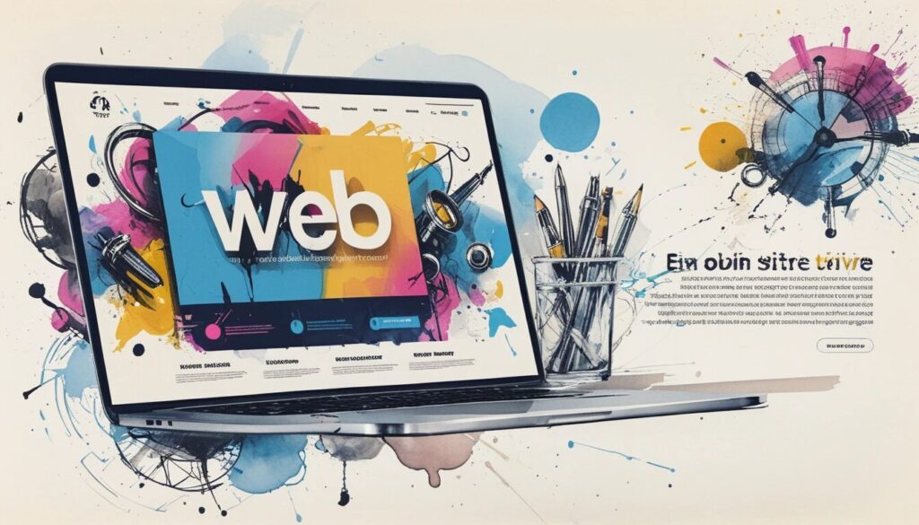 illustration of a laptop with the word web on the screen to show the idea of web design trends.