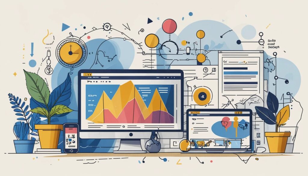 image of charts and graphs on a desktop screen showing the idea of google analytics and keyword research.